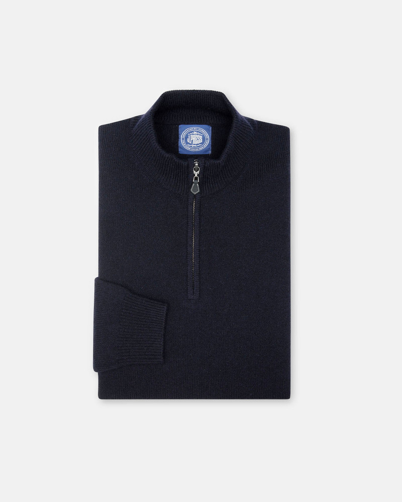 NAVY LAMBSWOOL QUARTER ZIP-UP SWEATER 1
