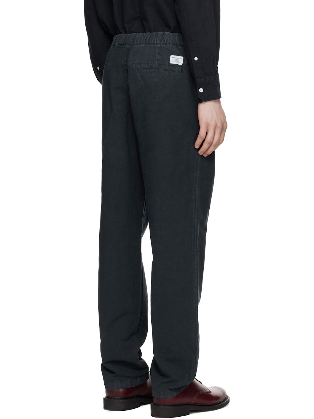 Navy Ezra Relaxed Cotton Linen Trousers - 3