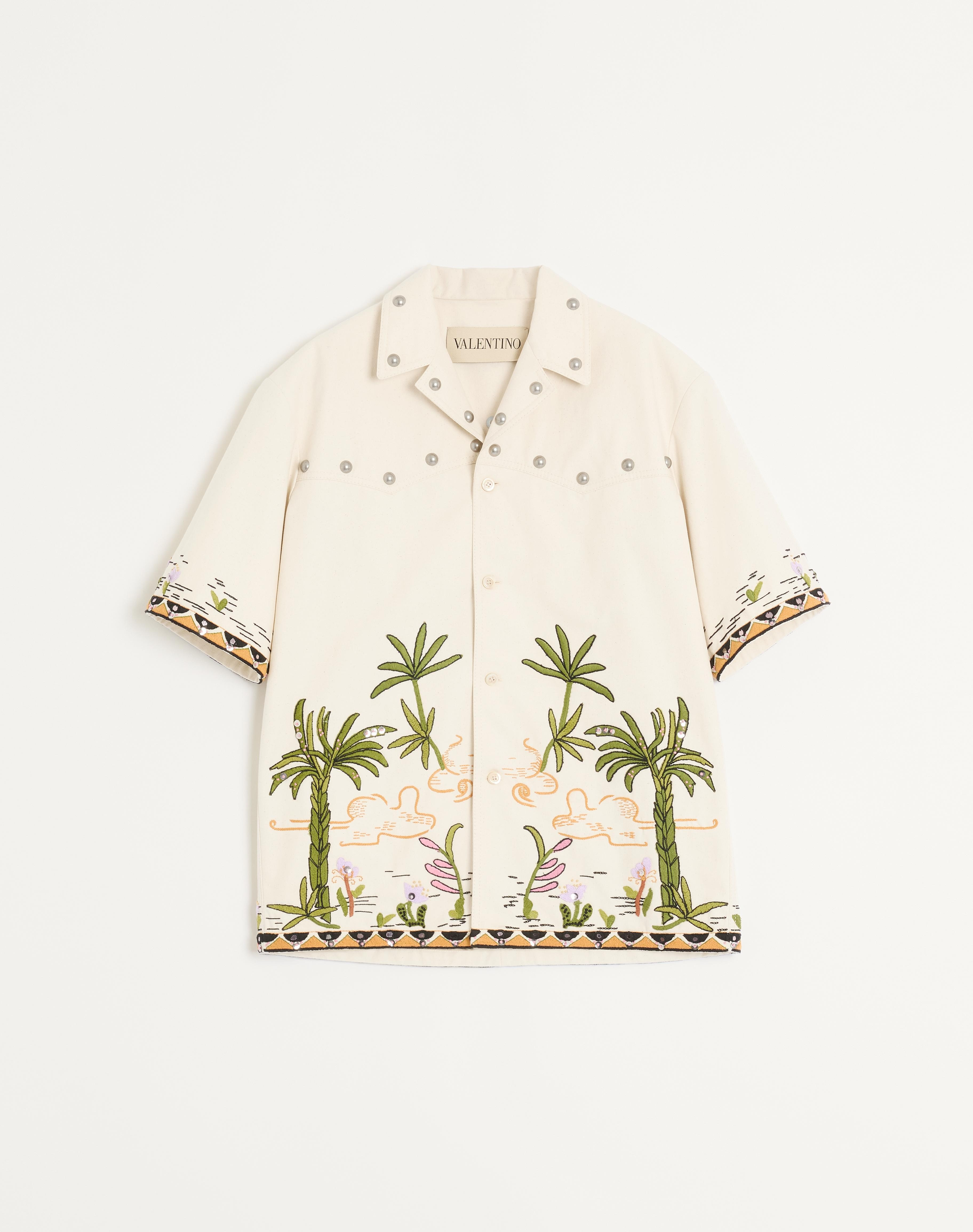 COTTON CANVAS SHIRT WITH FLORAL EMBROIDERY - 1