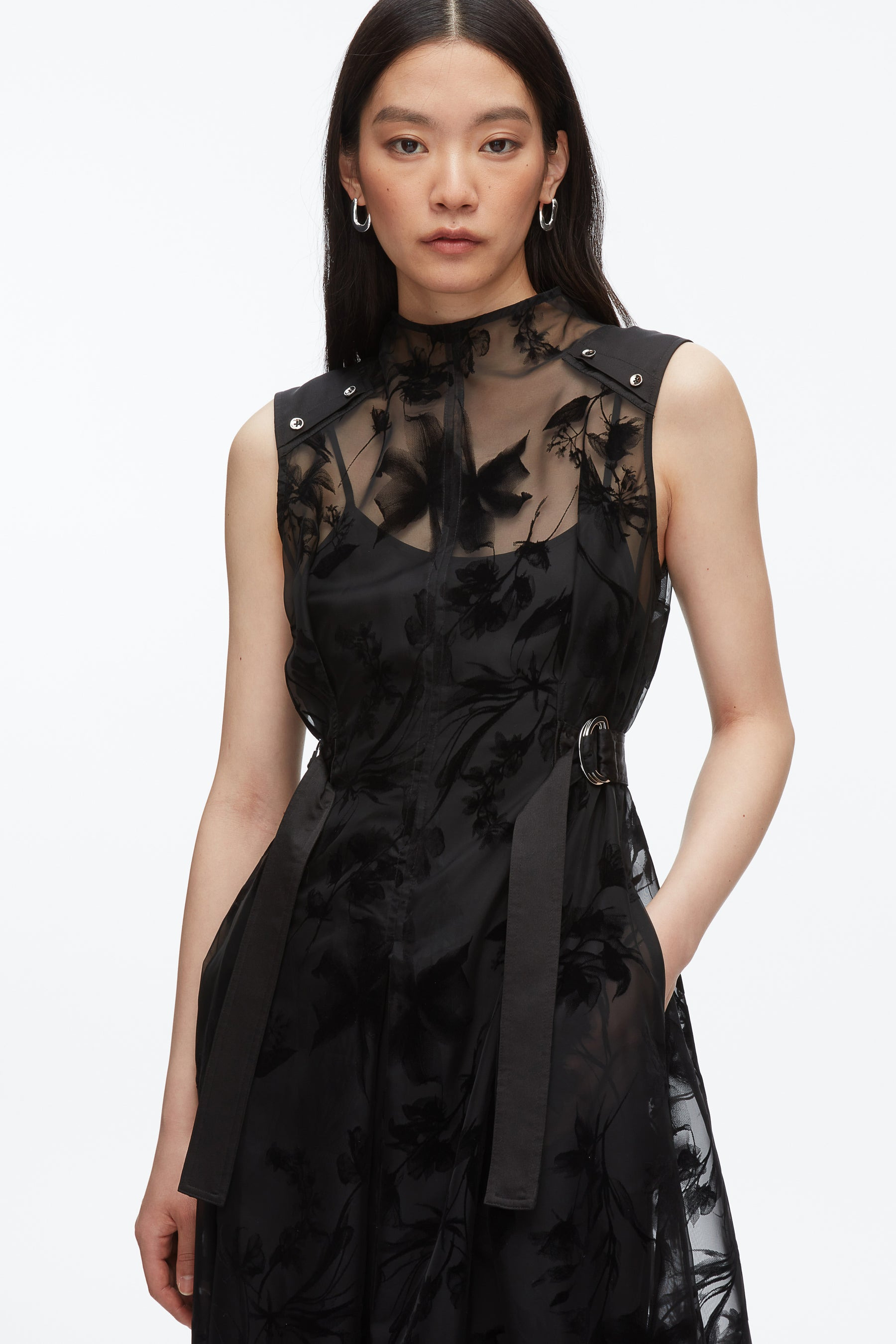 Flocked Organza Midi Dress - 2