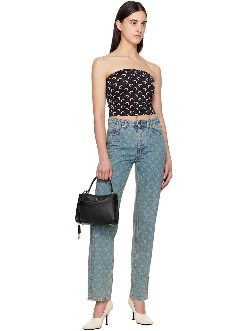 Black Moon Printed Jersey Second Skin Tube Top - 4