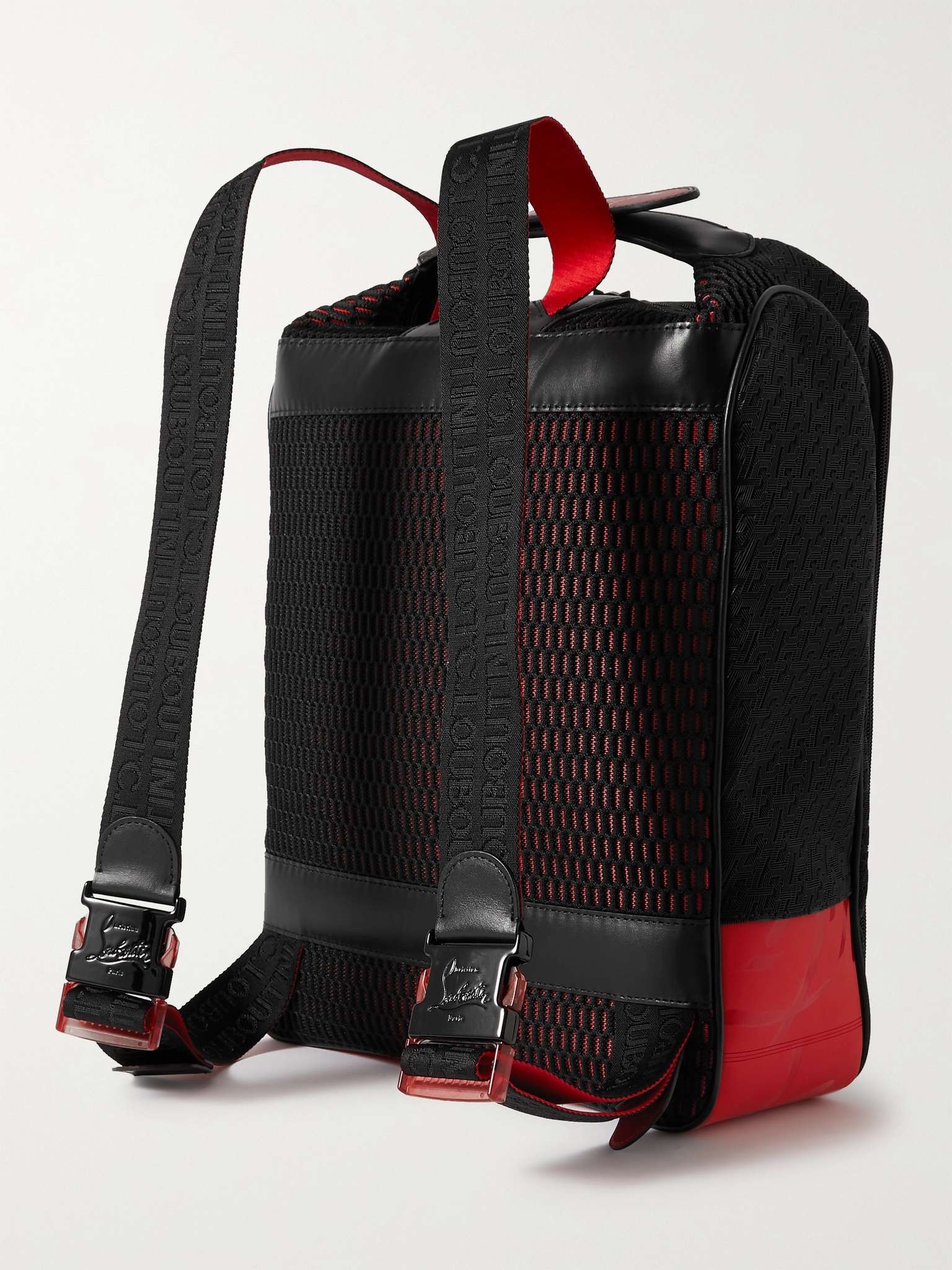 Leather-Trimmed Logo-Jacquard Coated-Canvas and Mesh Backpack - 4