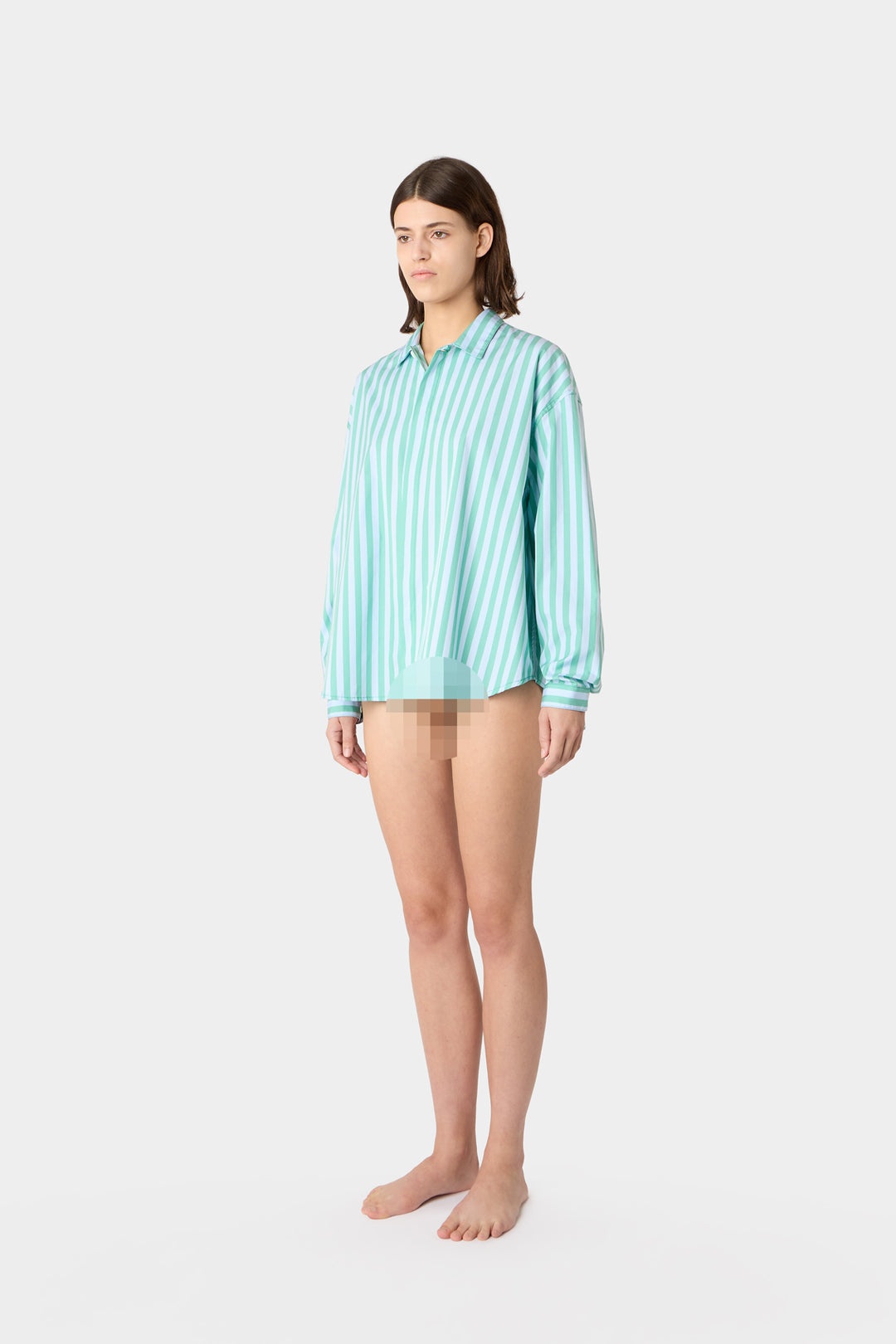 OVER SHIRT / green & azure stripes - 4