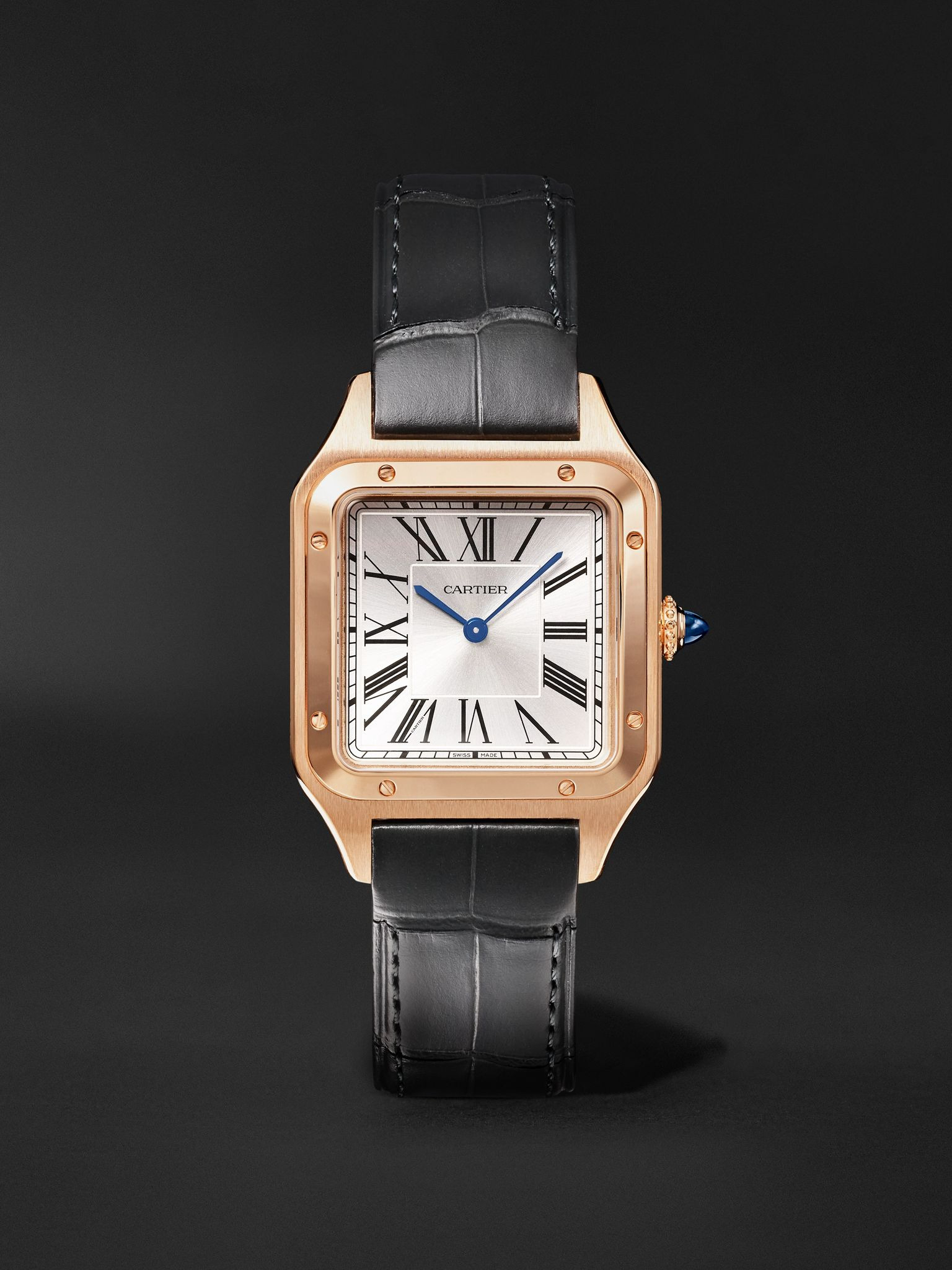 Santos-Dumont Large 43.5mm 18-Karat Rose Gold and Alligator Watch, Ref. No. CRWGSA0116 White - 1