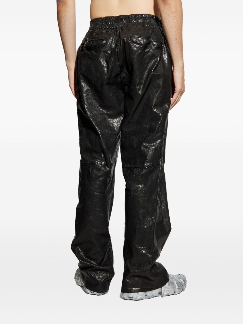 elasticated-waist leather trousers - 4