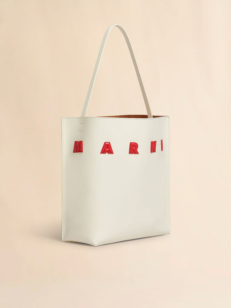 WHITE LEATHER MUSEO MEDIUM HOBO BAG WITH PATCHES 1