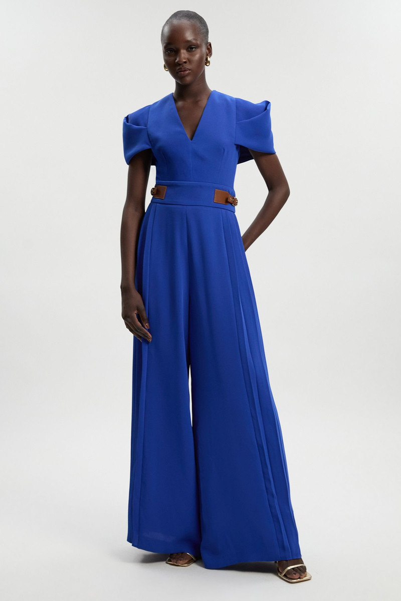Soft Tailored Crepe Tab Detail Pleated Jumpsuit 1