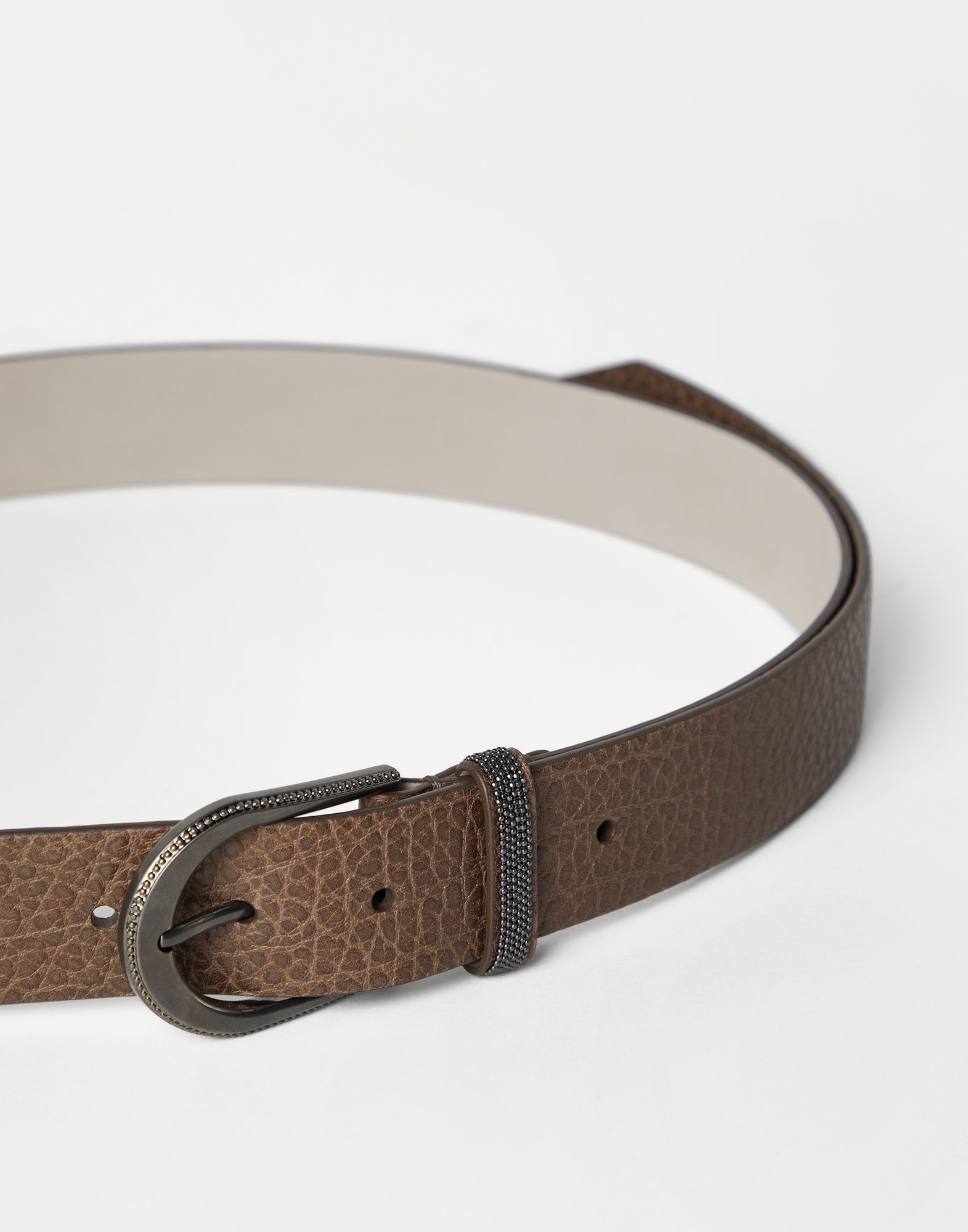 Glossy hammered calfskin belt with monili - 2