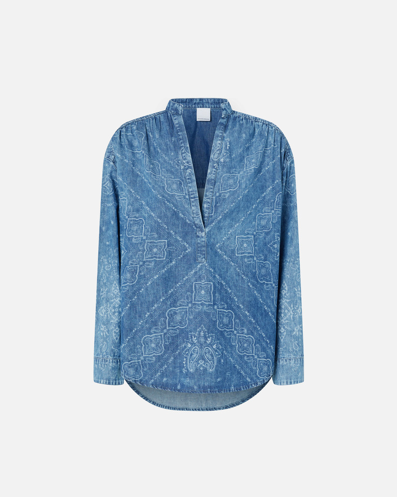 V-NECK BANDANA PRINT DENIM BLOUSE 1