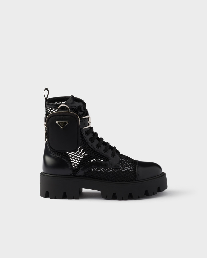 Prada Mesh fabric and brushed leather booties with pouch outlook