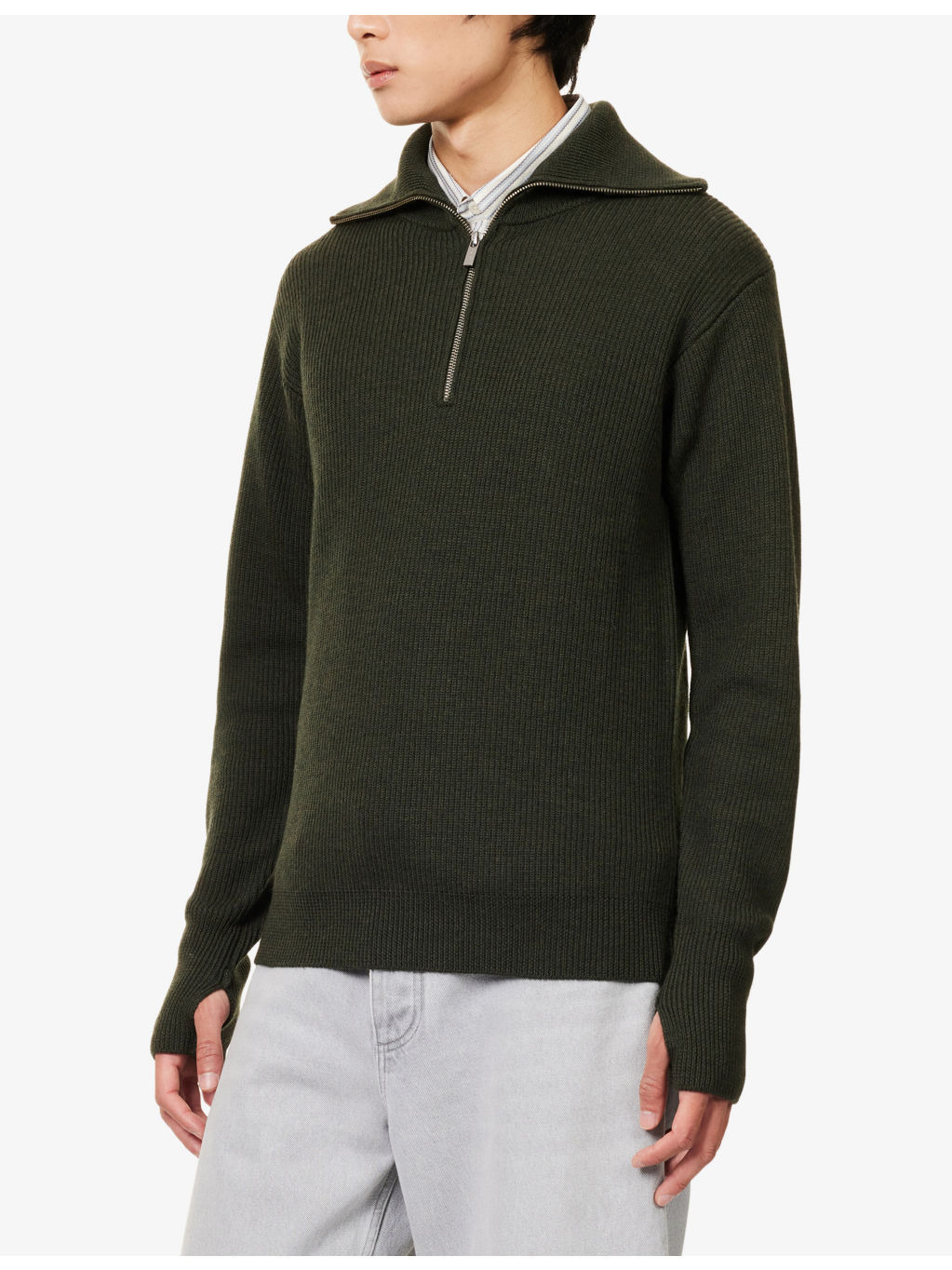 Funnel-Neck Ribbed Wool-Knitted Top - 3