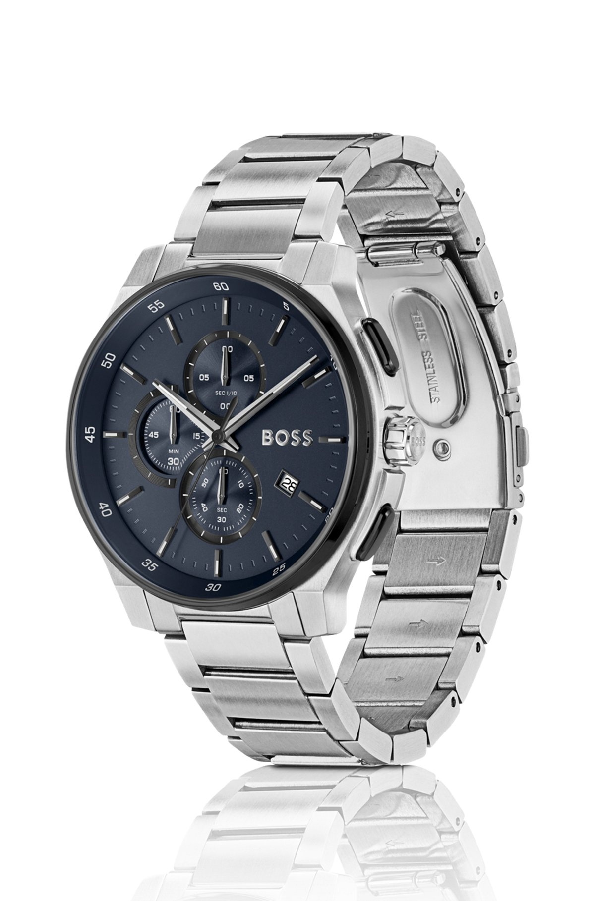 STAINLESS-STEEL CHRONOGRAPH WATCH WITH MATTE-BLUE DIAL - 2