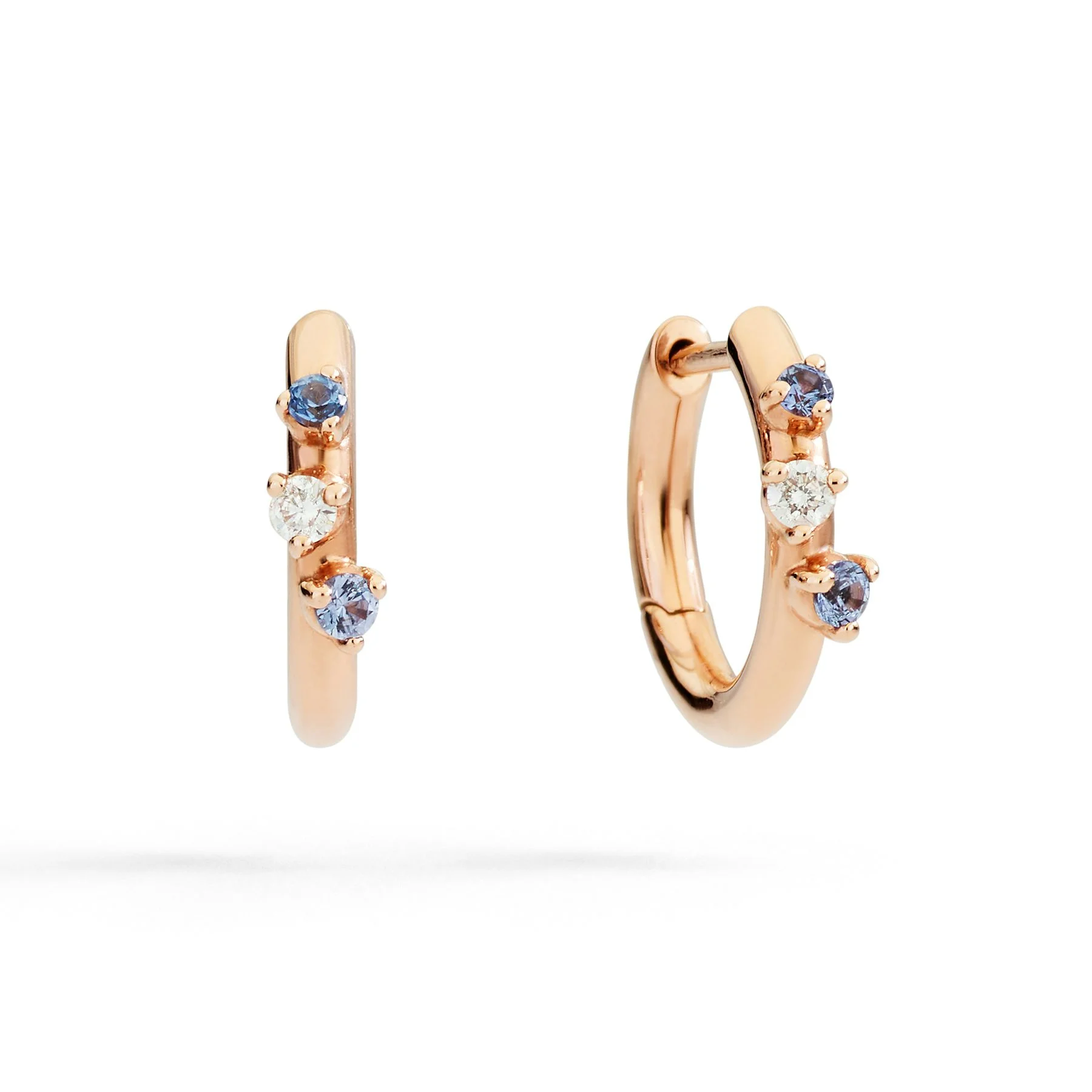 ROSE GOLD, SAPPHIRE & DIAMOND HOOP EARRINGS - 1