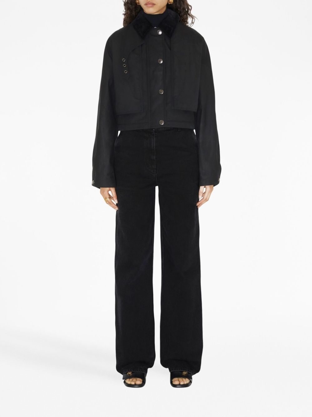 corduroy-collar cropped jacket - 2