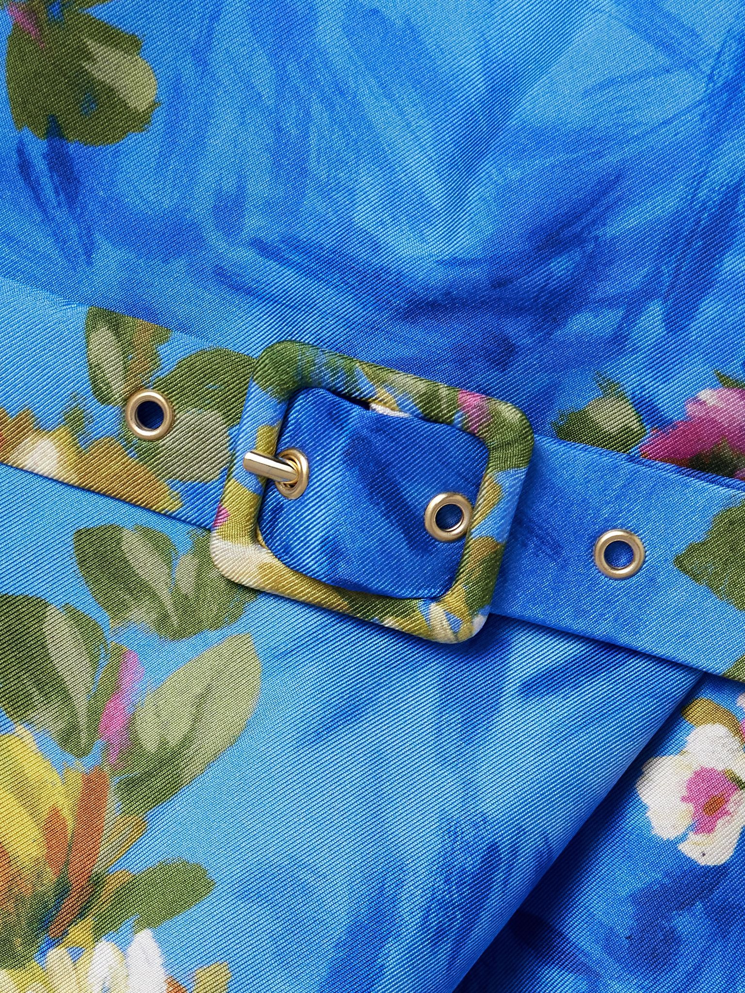 Roy one-shoulder belted floral-print silk-twill maxi dress Blue - 4