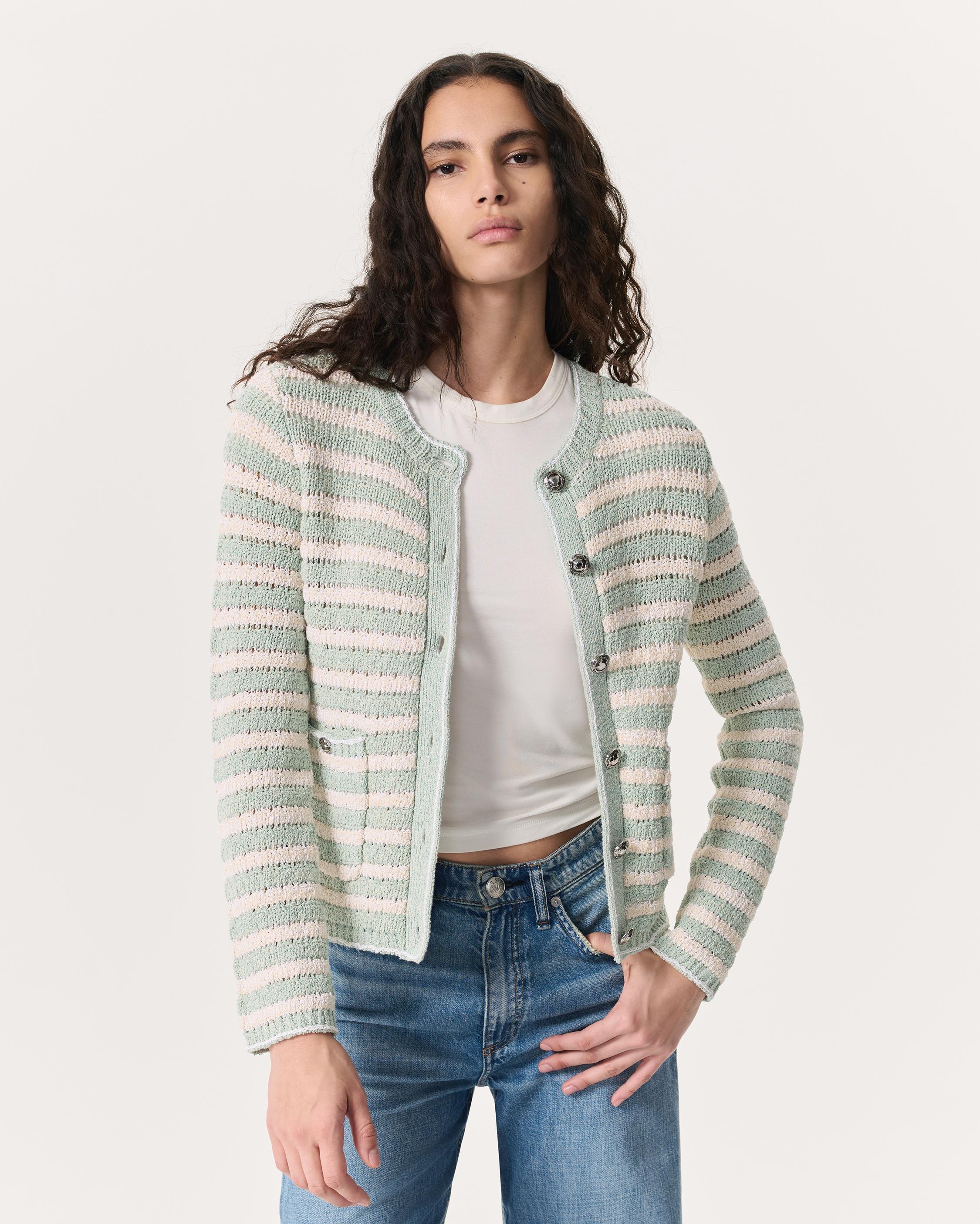 Jace Striped Cotton-Blend Lady Cardigan - 2