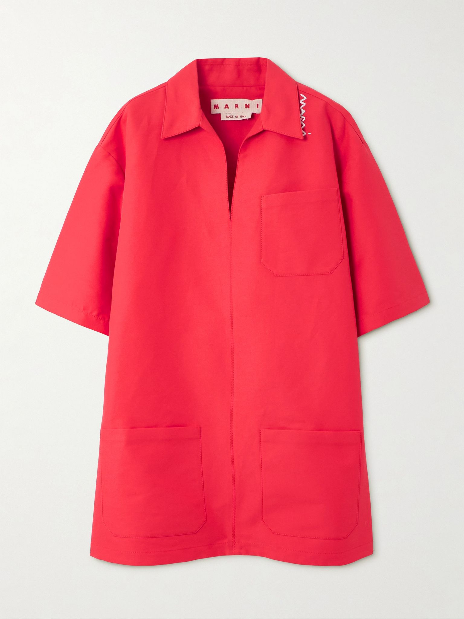 Oversized embroidered cotton mini dress Red - 1