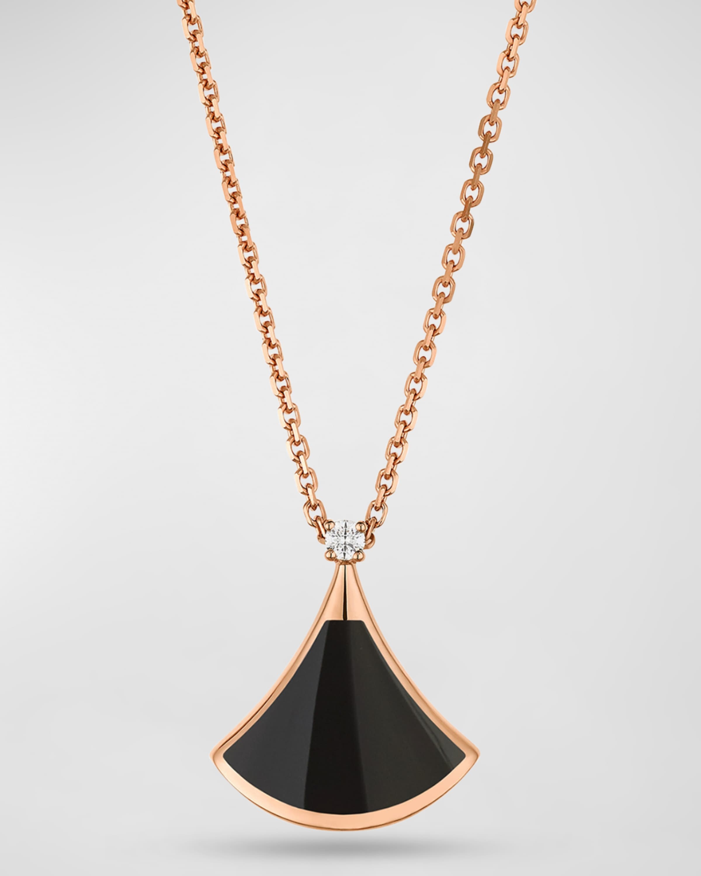 Divas' Dream 18K Rose Gold Diamond and Onyx Pendant Necklace - 1