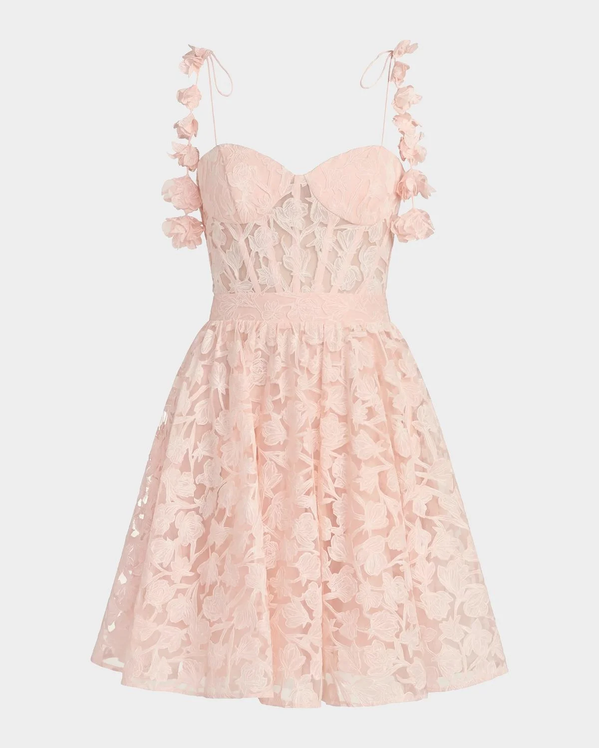 Floral Lace Bustier Fit-&-Flare Mini Dress - 1