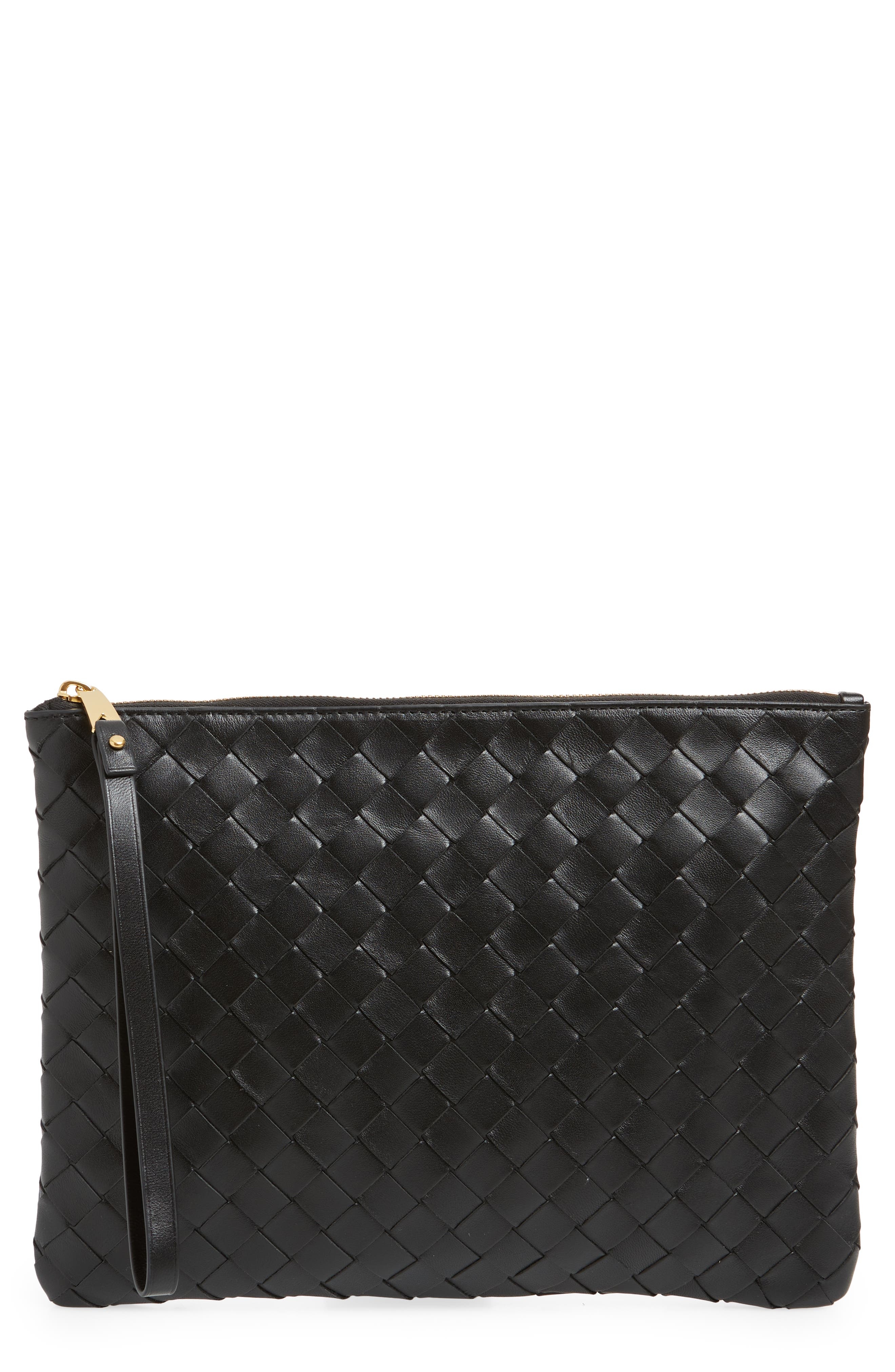 Bottega Veneta Intrecciato Leather Pouch in Black-Gold at Nordstrom - 1