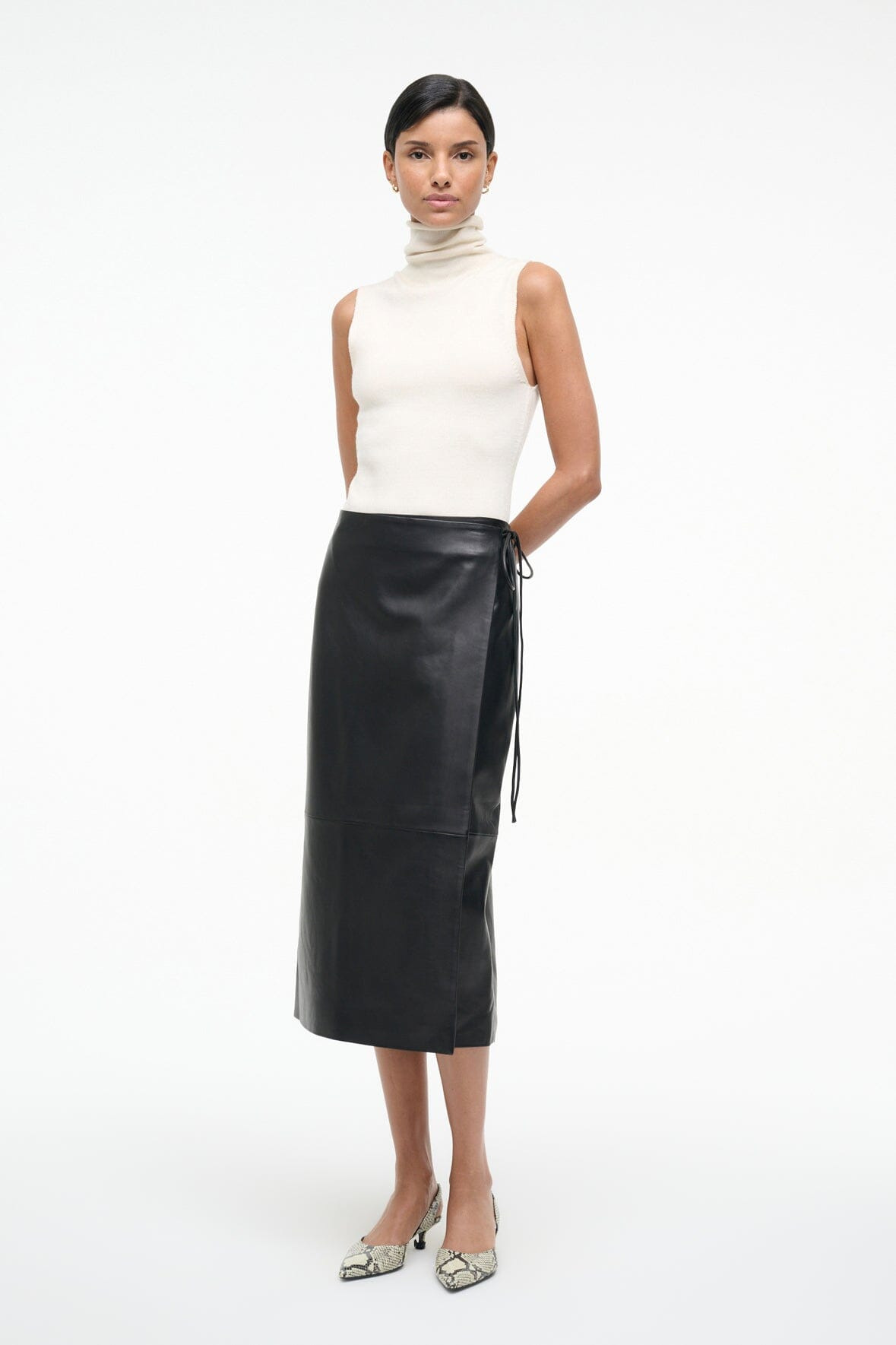 STAUD ROMAN LEATHER WRAP SKIRT BLACK - 4