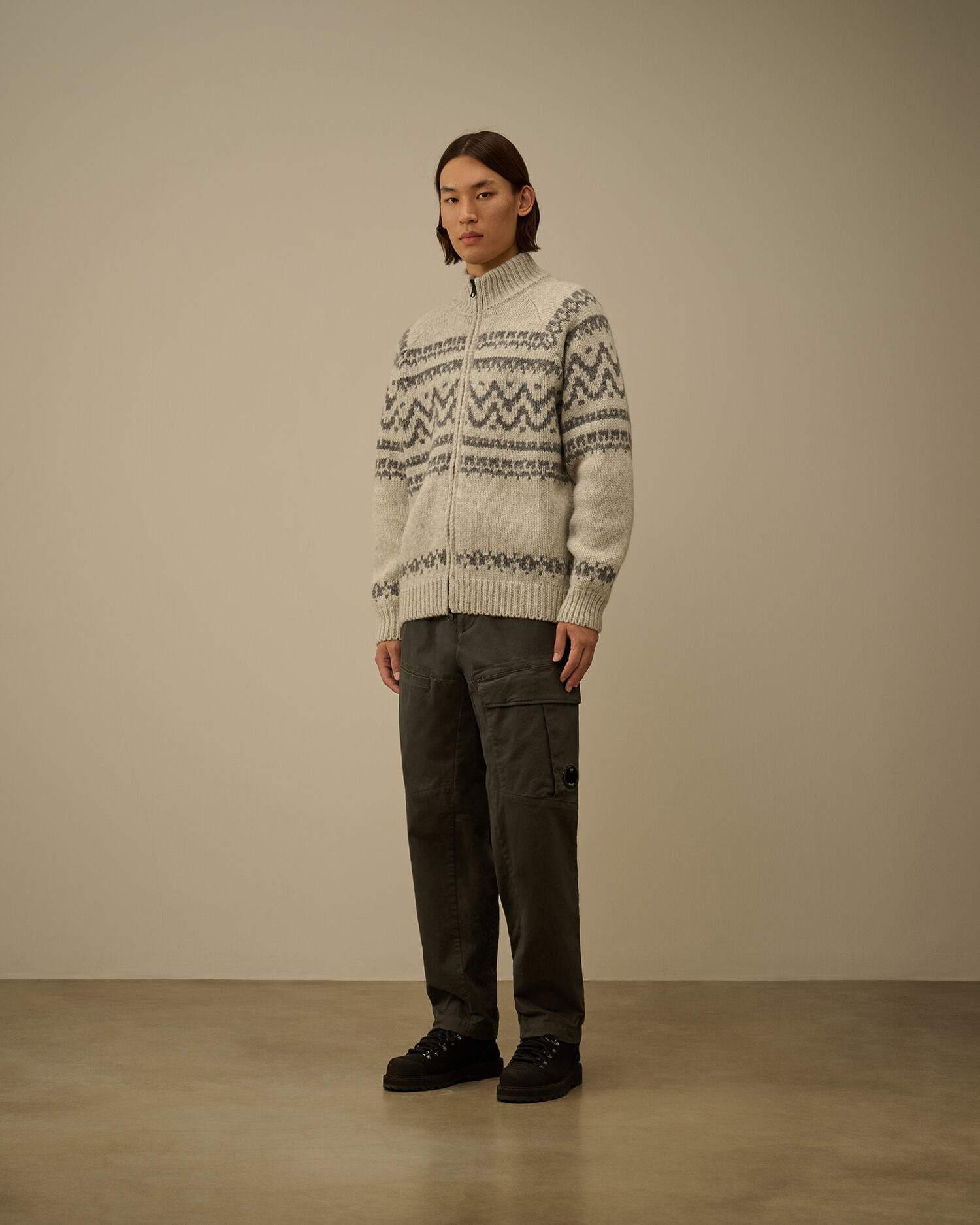Jacquard Wool Logo Full Zip Cardigan - 2