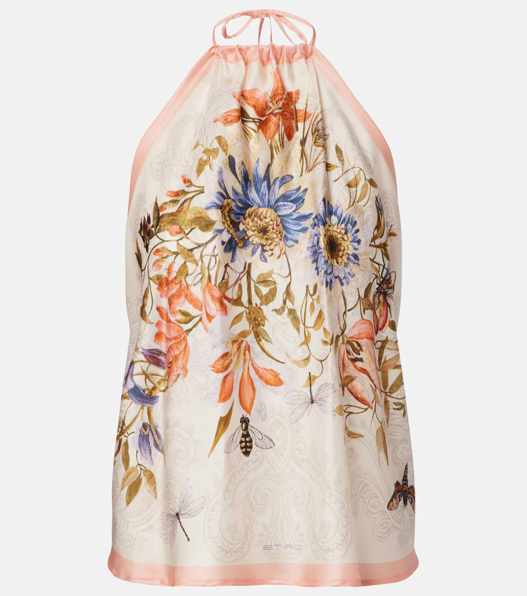Floral halterneck open-back silk top - 1