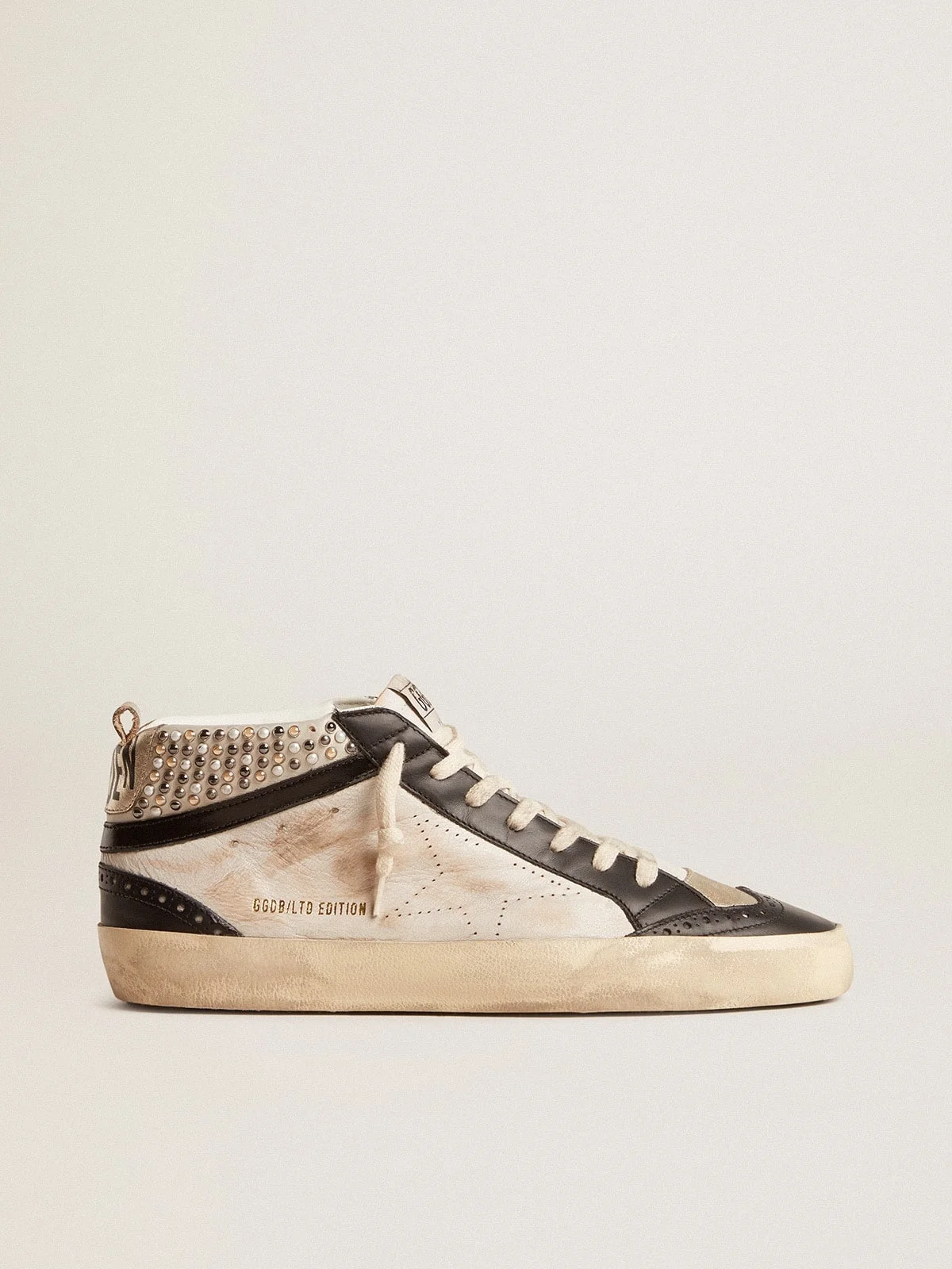 Men’s Mid Star LTD in black and white leather with pearls and perforated star - 1