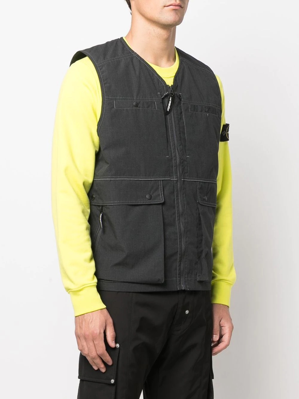 contrast stitching zip-up gilet - 3