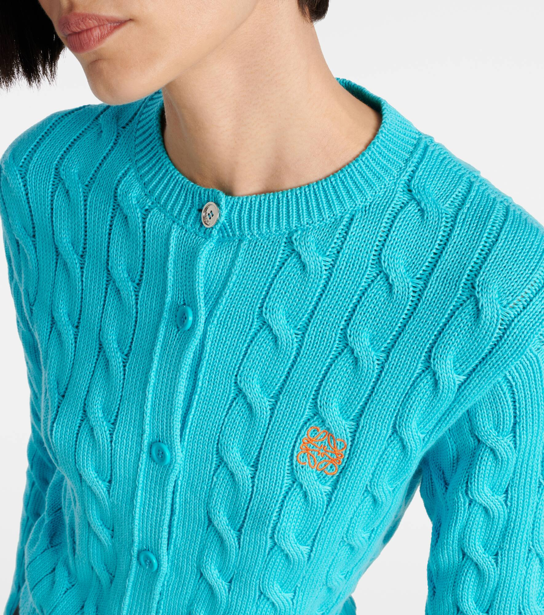 Anagram cable-knit cotton cardigan - 4