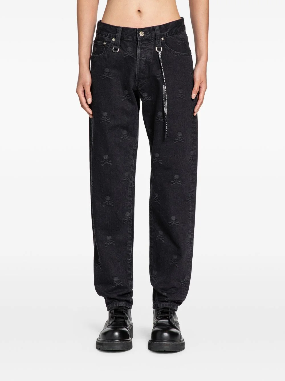 skull-pattern five-pocket jeans - 1