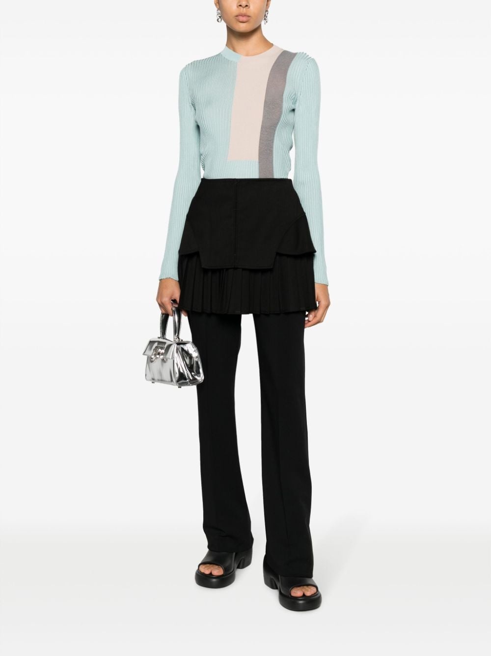colour-block ribbed-knit silk-blend top - 2