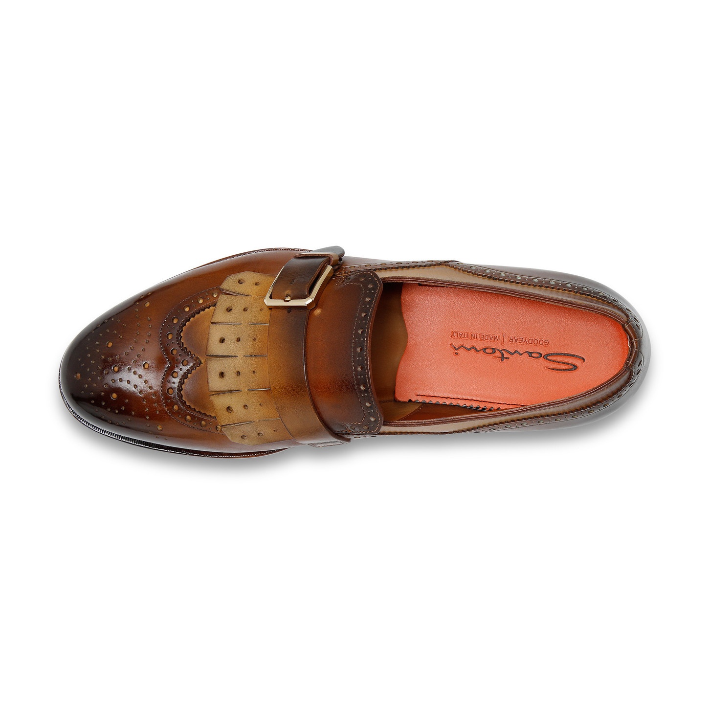 Men’s brown leather single-buckle loafer with fringe - 5