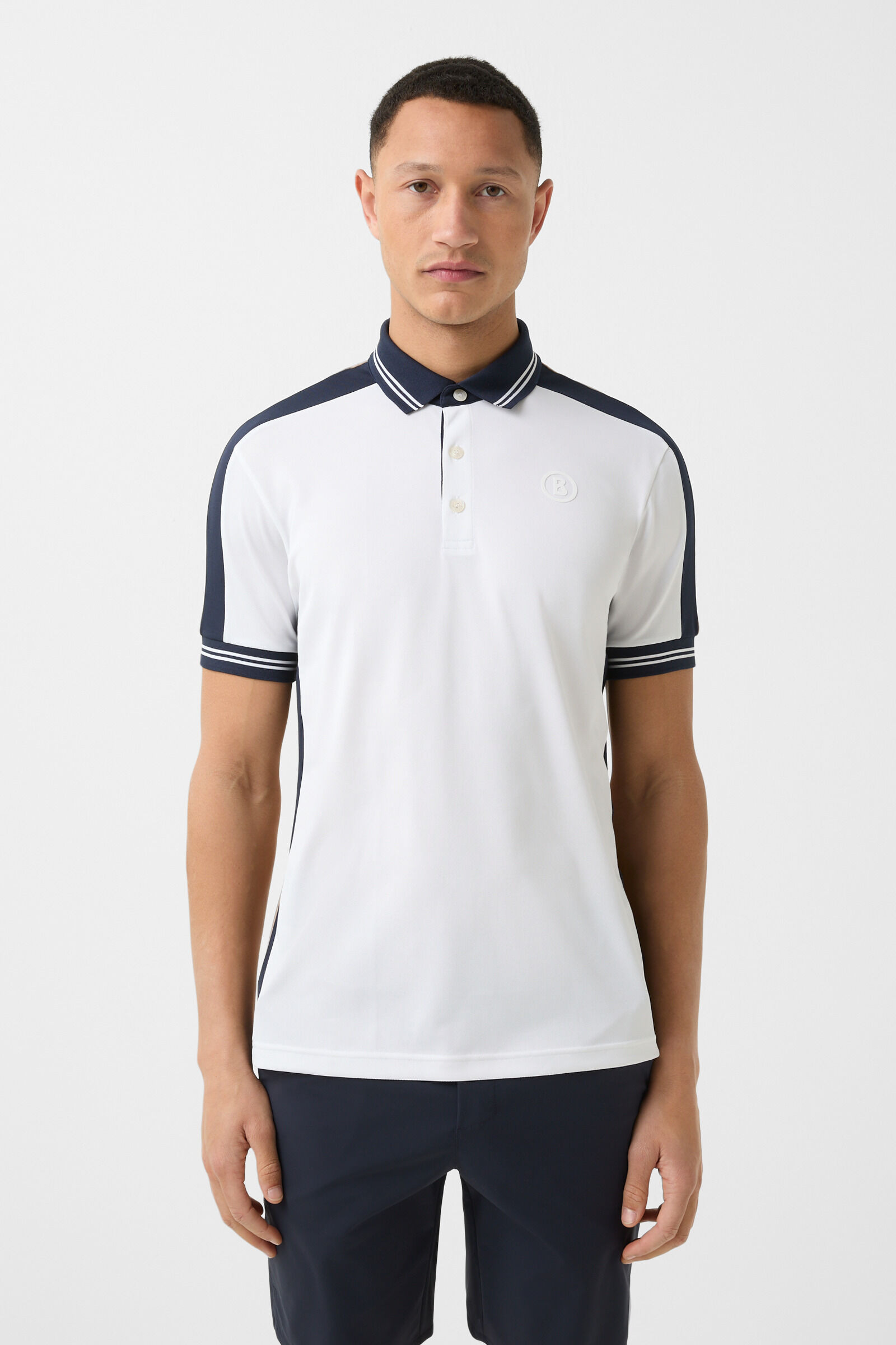 Cornelius functional short-sleeved top in White/navy blue/beige - 2