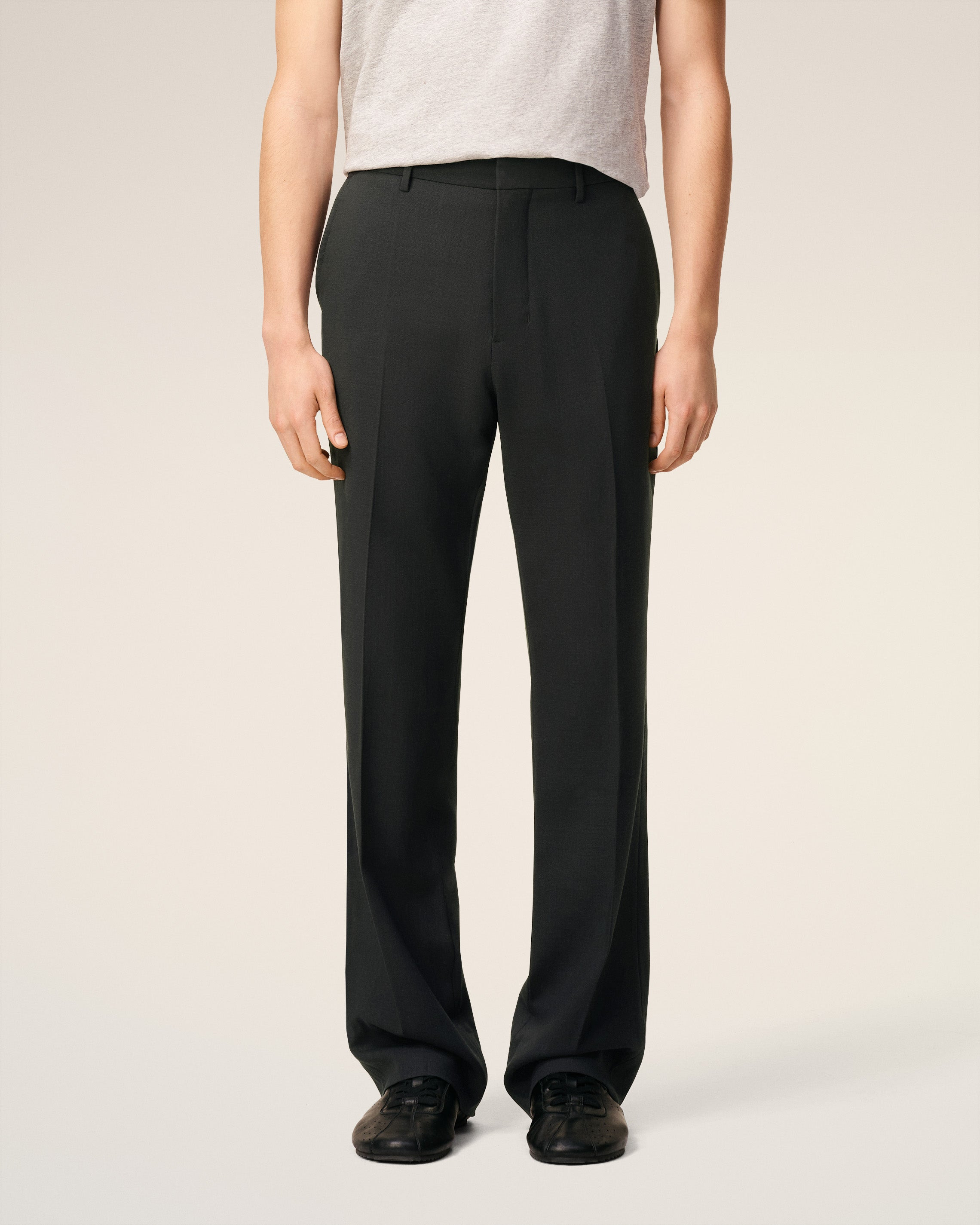 BLACK WOOL STRAIGHT TROUSERS - 3