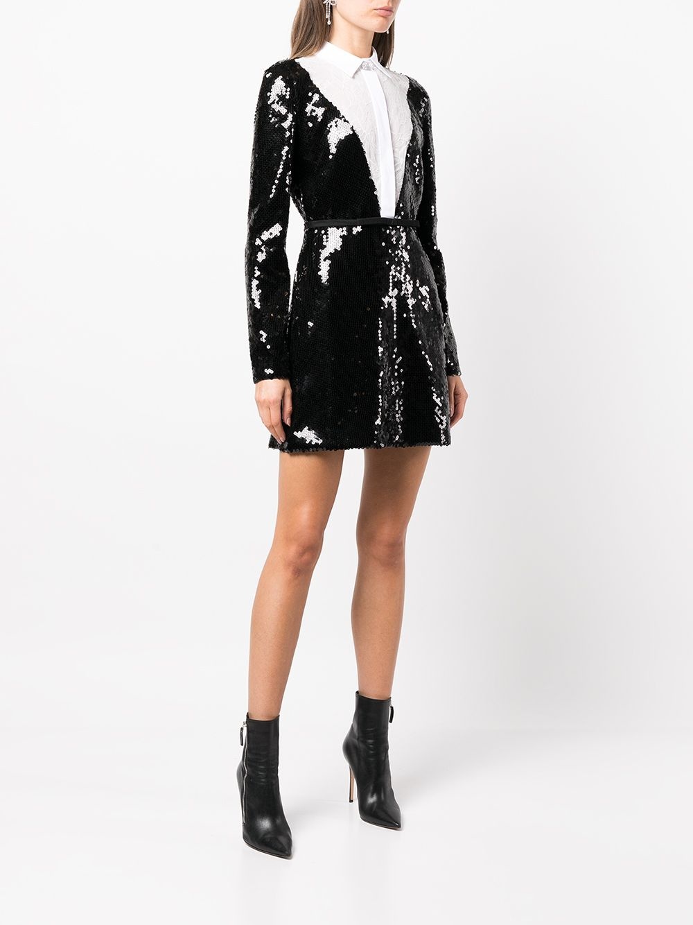 floral lace shirt sequinned dress - 3