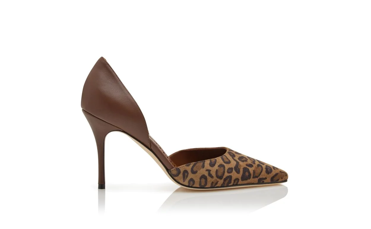 Brown Suede Animal Print D'Orsay Pumps - 1