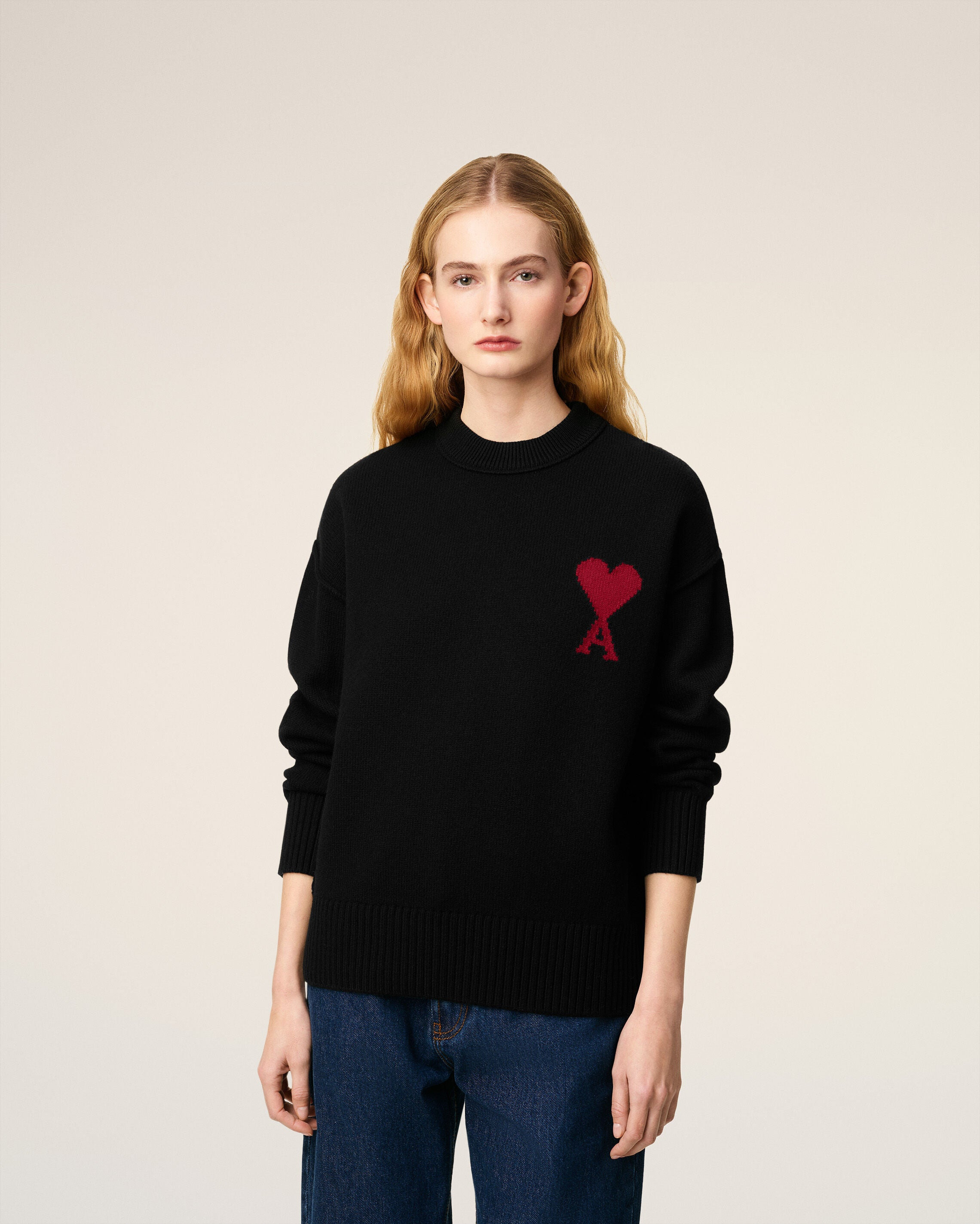 BLACK WOOL  AMI DE COEUR CREWNECK SWEATER - 3