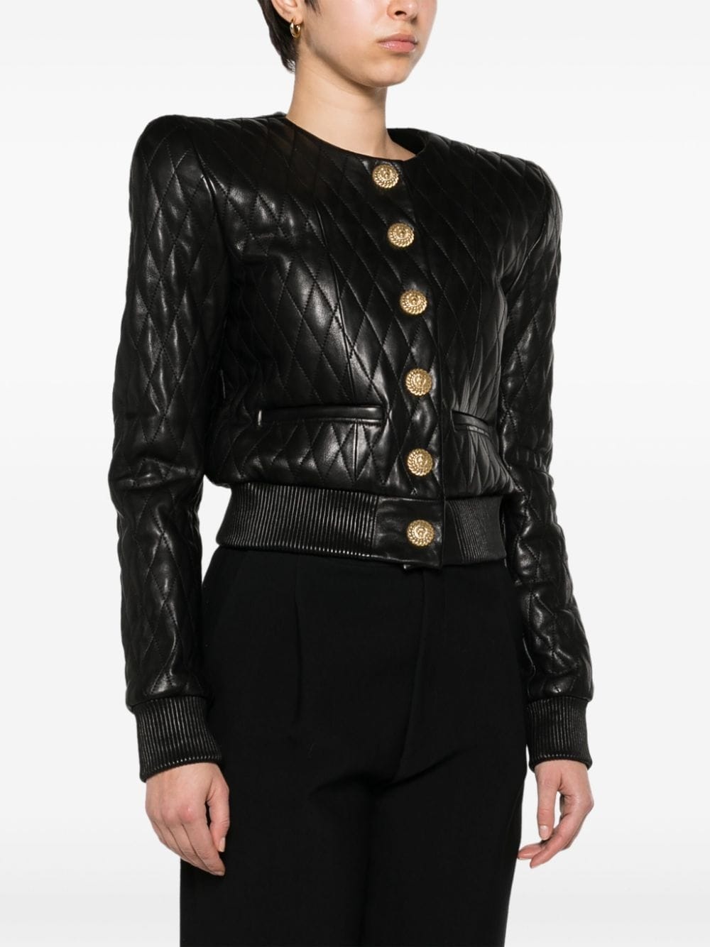 shoulder-pads quilted leather jacket - 3