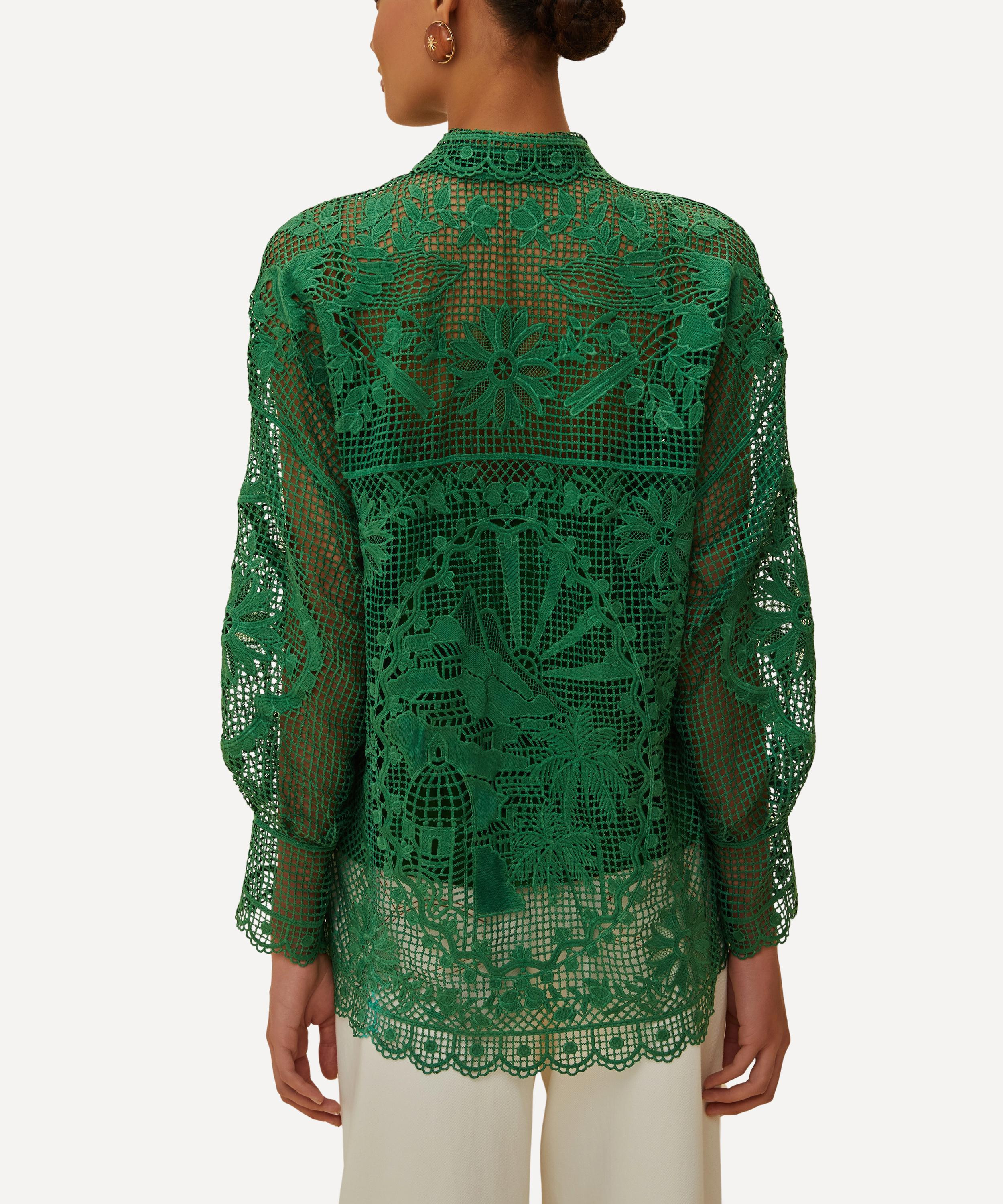 Green Landscape Guipure Shirt - 2