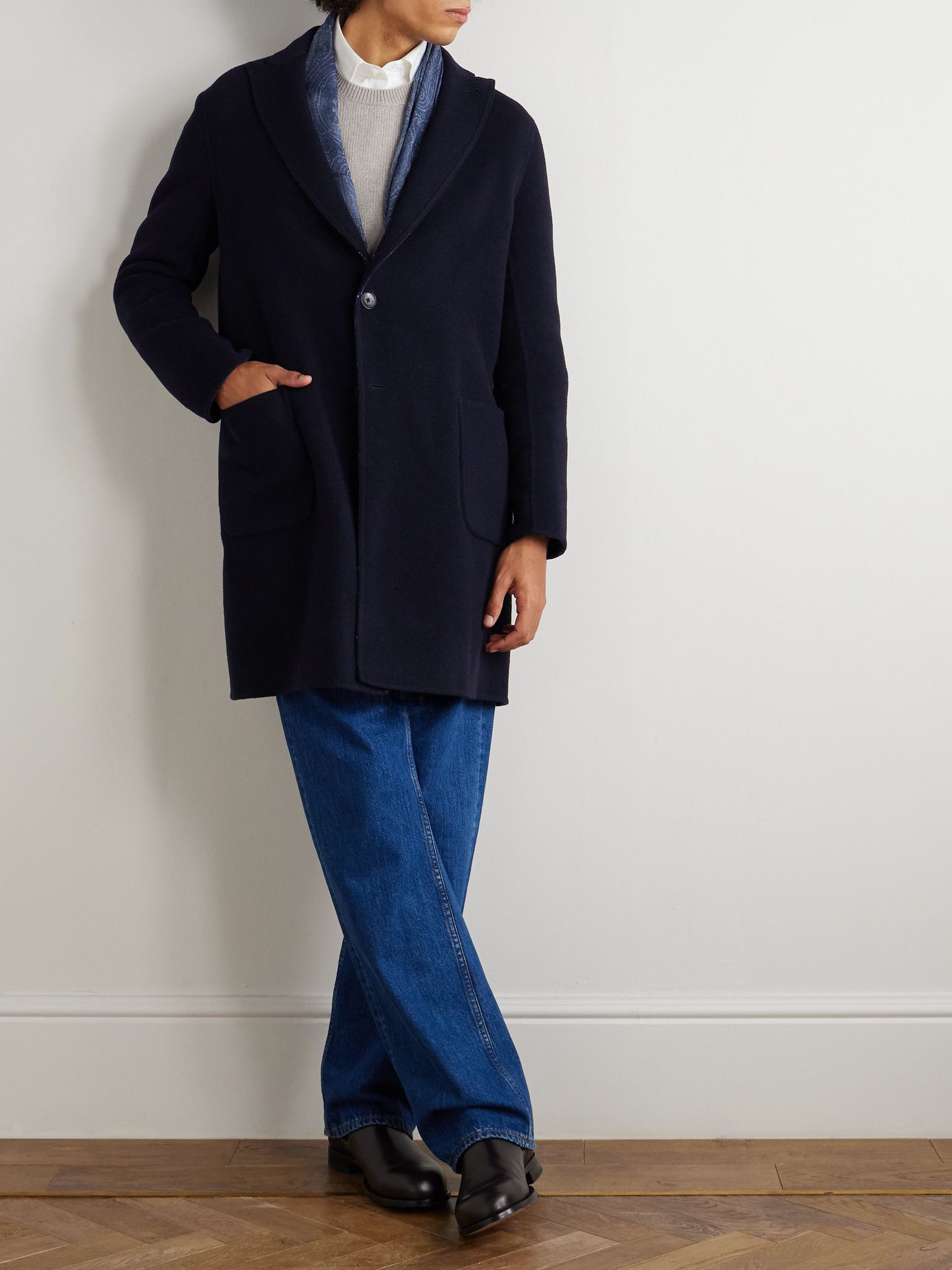 Reversible Wool-Blend Felt Coat Navy - 2