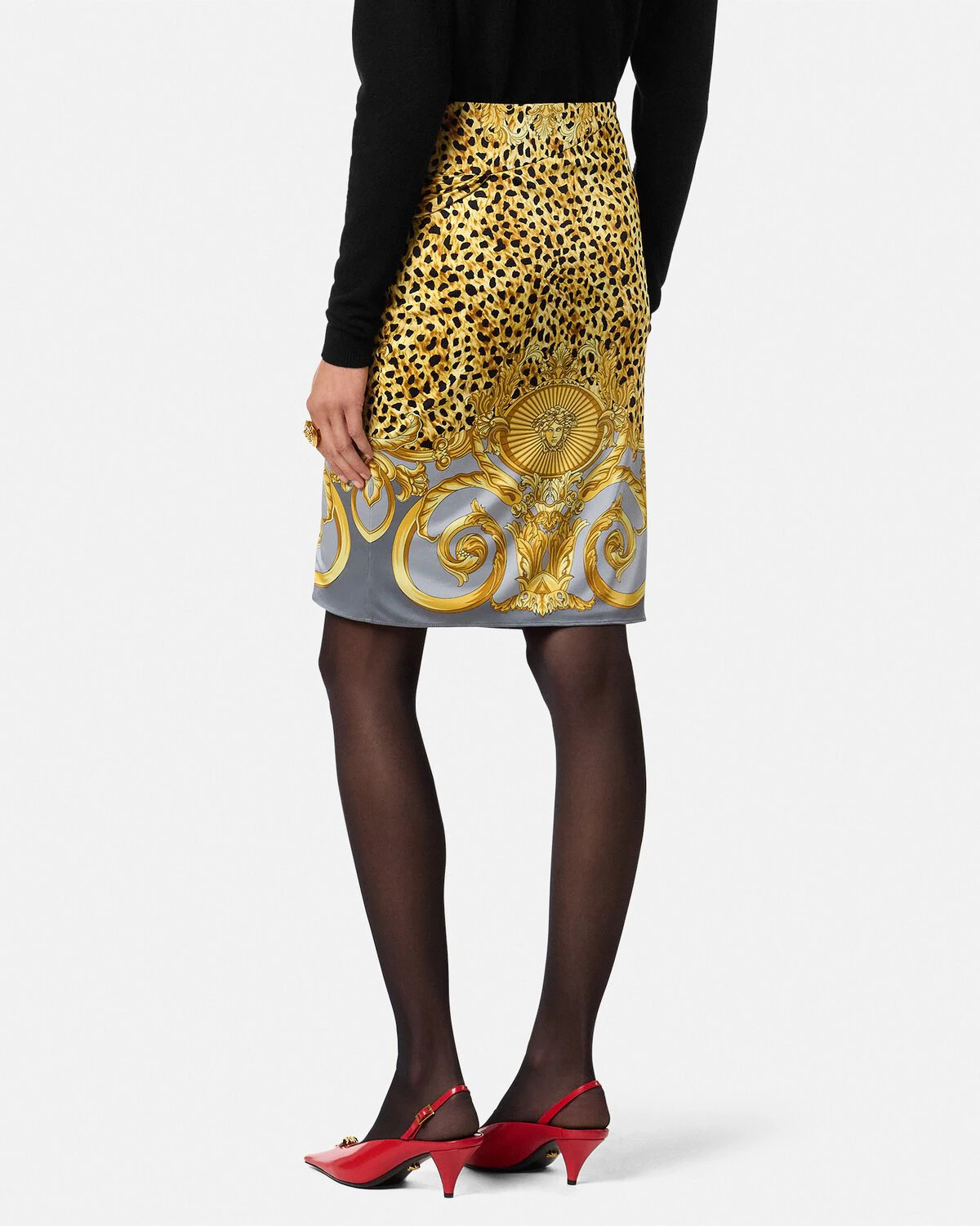 Cheetah Foulard Draped Midi Skirt - 5