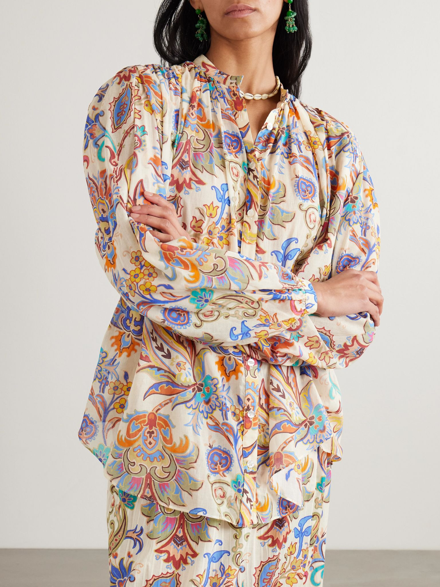 Paisley-print cotton-voile blouse Cream - 3