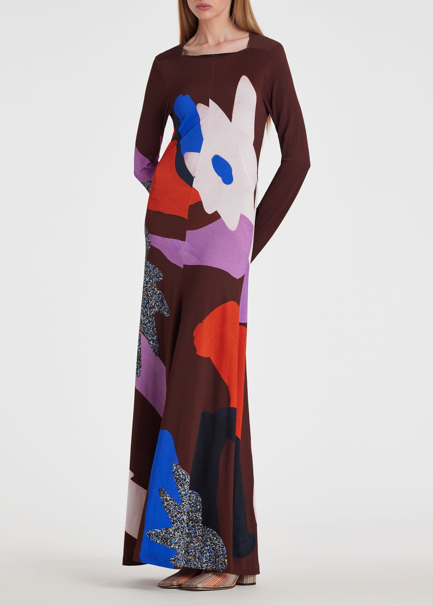 Maroon 'Botanical Collage' Maxi Dress - 3