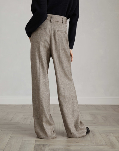 Brunello Cucinelli Brushed techno wool chevron loose corset trousers with belt and monili outlook