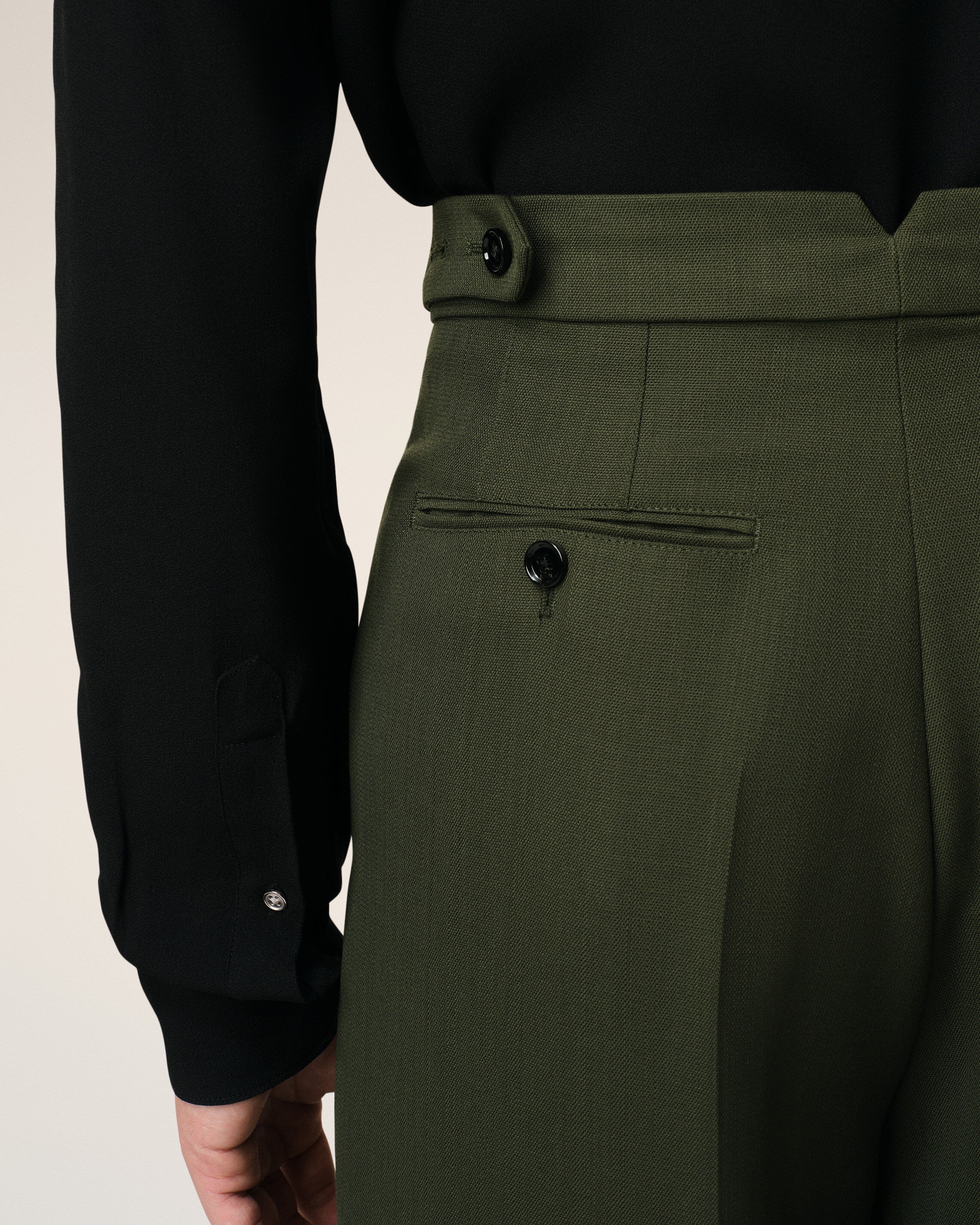 GREEN WOOL LARGE FIT TROUSERS - 5
