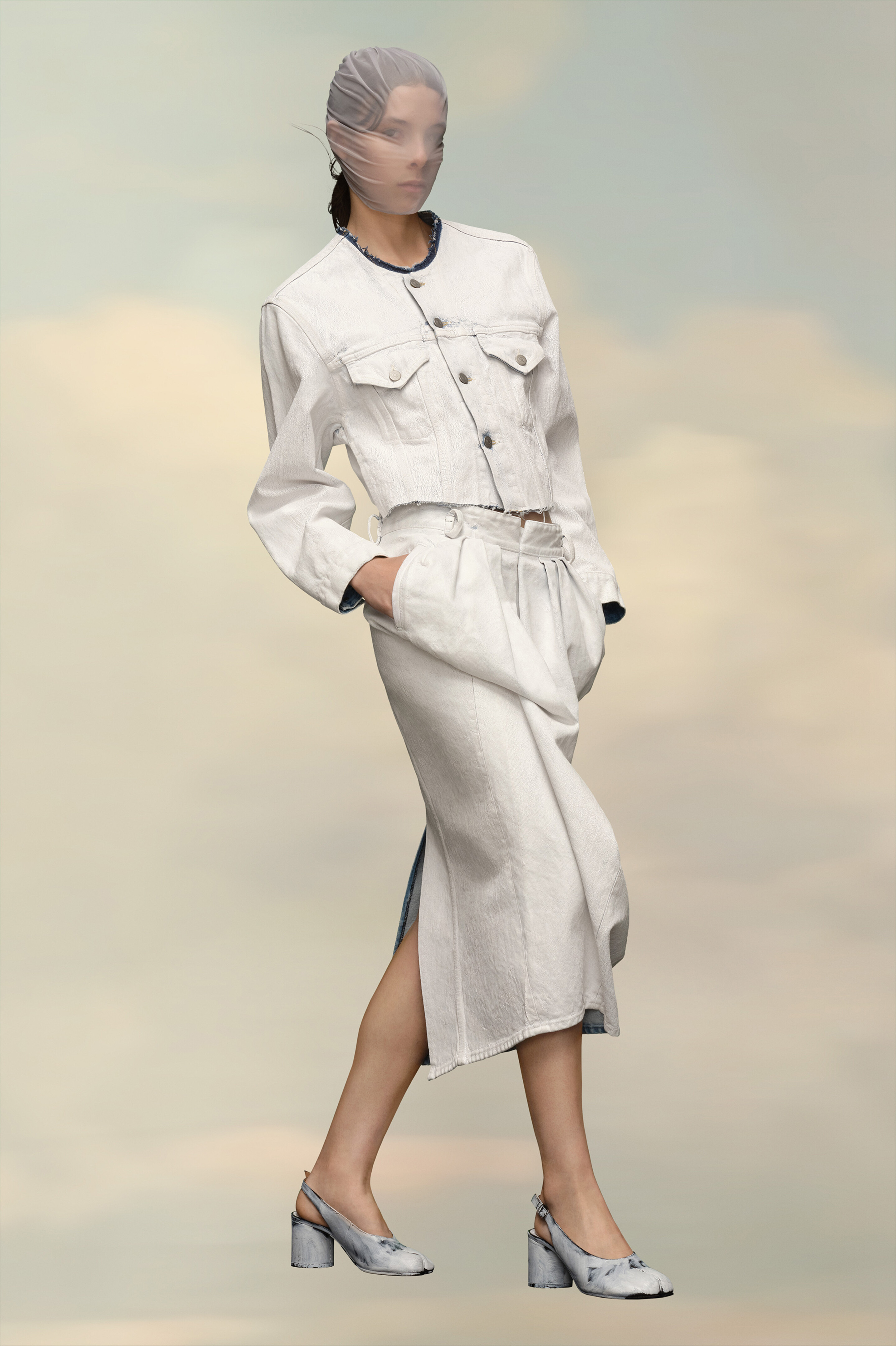 Cropped Collarless Denim Jacket - 3