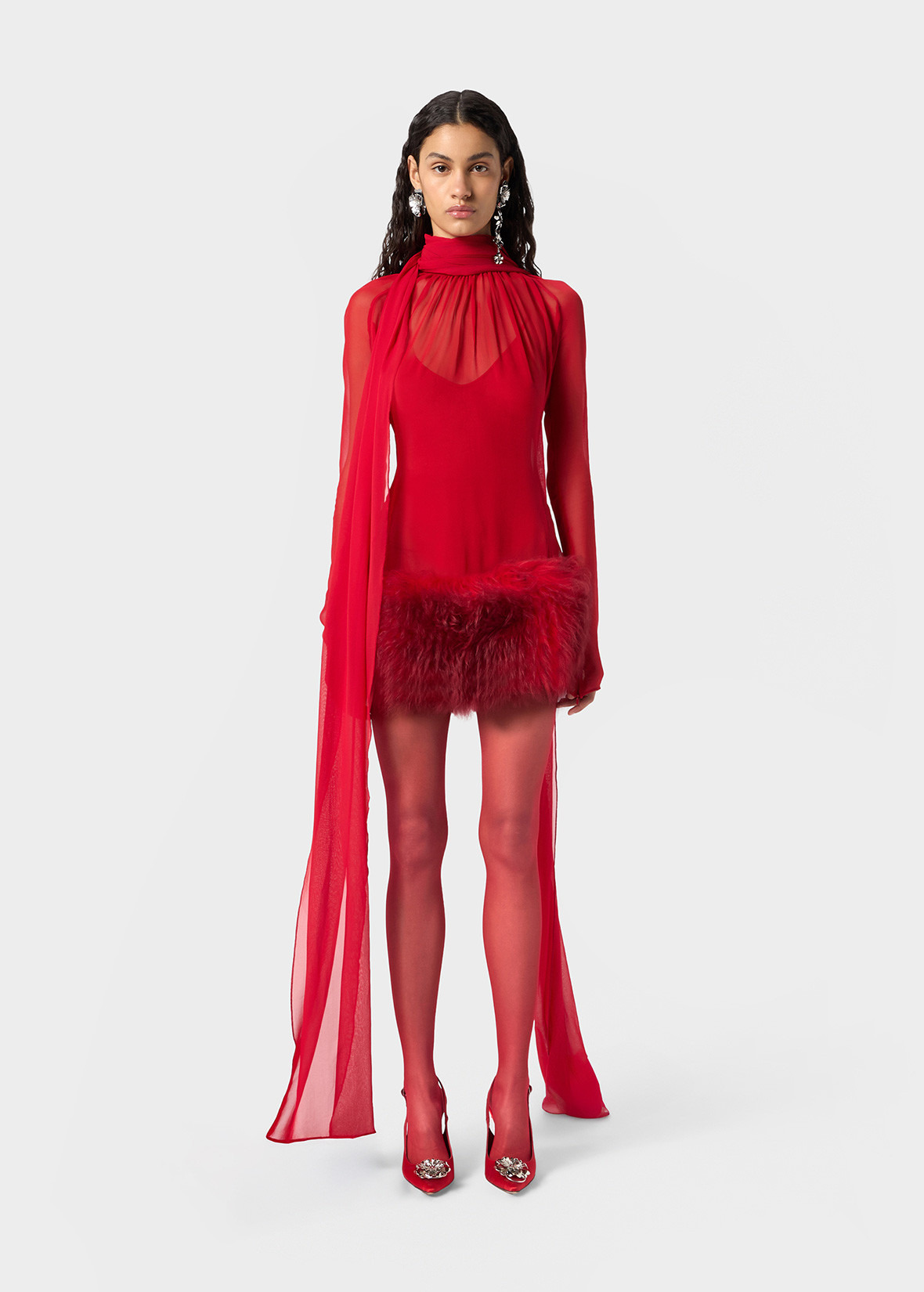 SILK GEORGETTE DRESS WITH FUR - 3