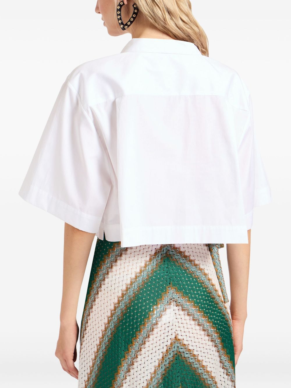 embroidered-pocket cropped shirt - 3