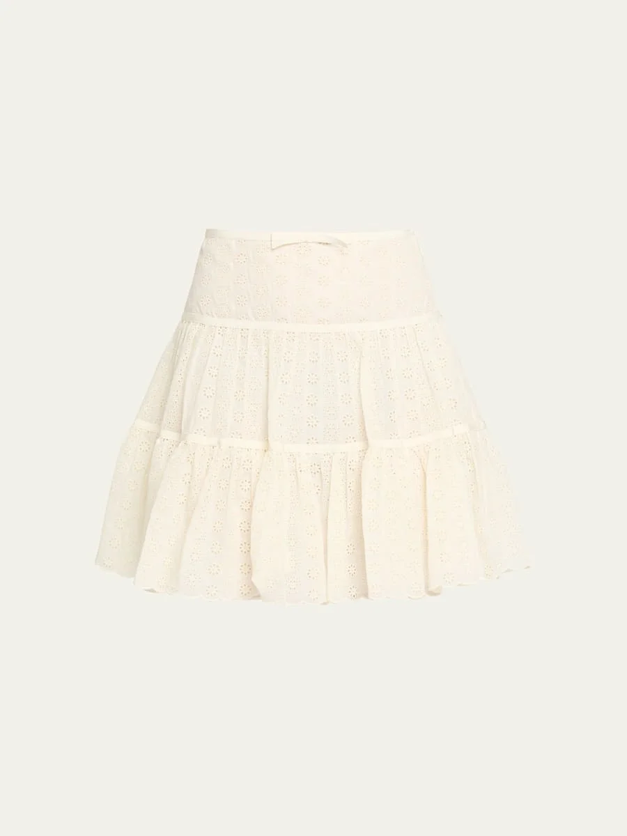 Tiered Eyelet Mini Skirt - 1